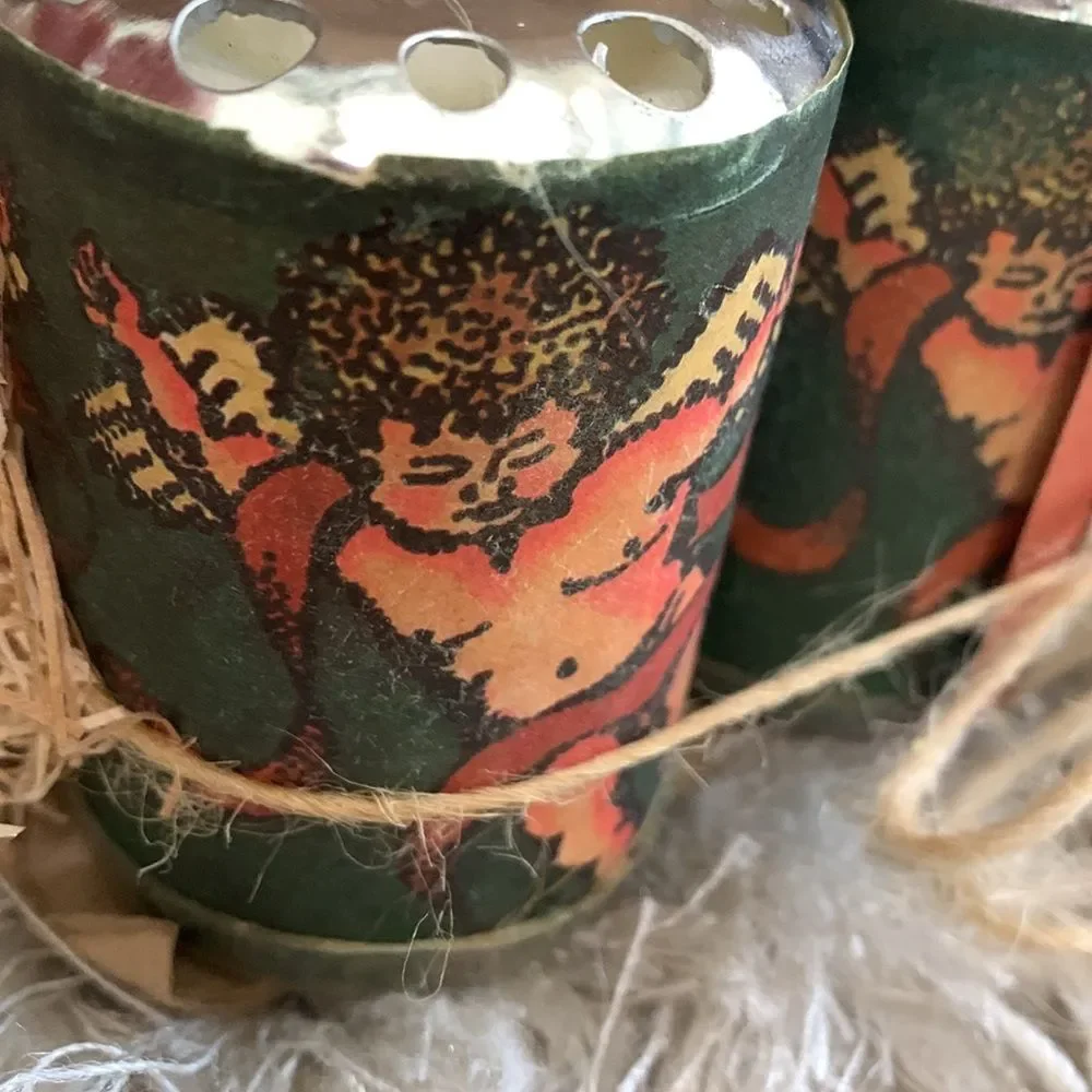 VOTIVO Set‎ Of 4 Cupid Paper Wrapped  Candles Made In Mexico